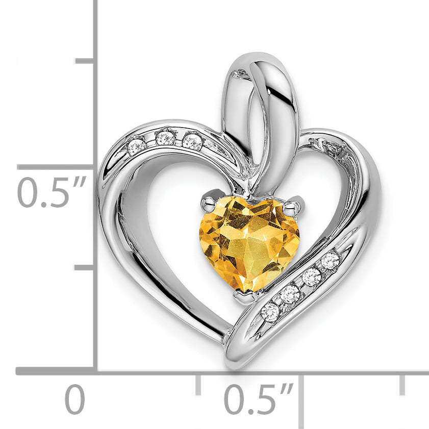 10k White Gold Citrine and Diamond Heart Pendant