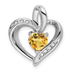 10k White Gold Citrine and Diamond Heart Pendant