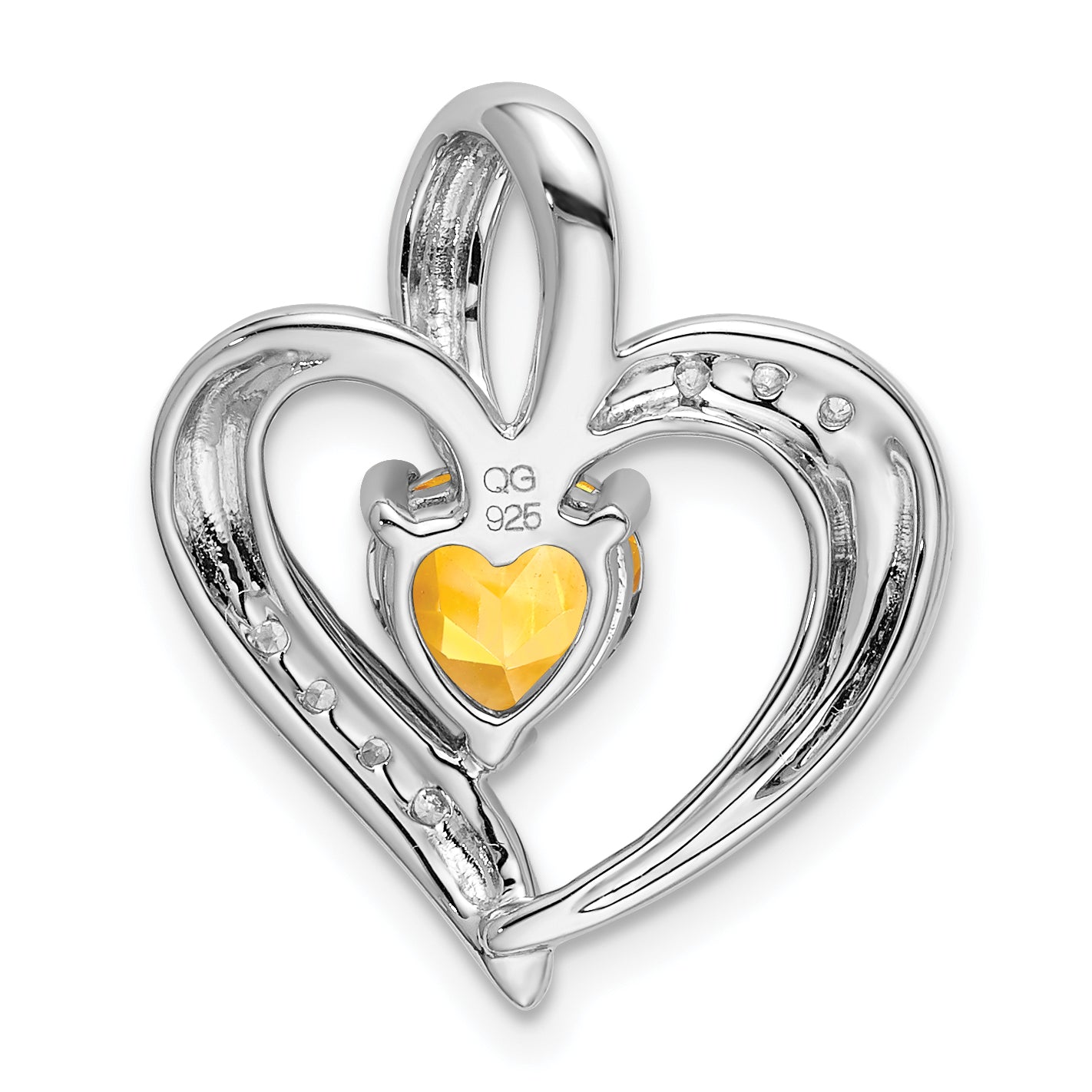 14k White Gold Citrine and Diamond Heart Pendant