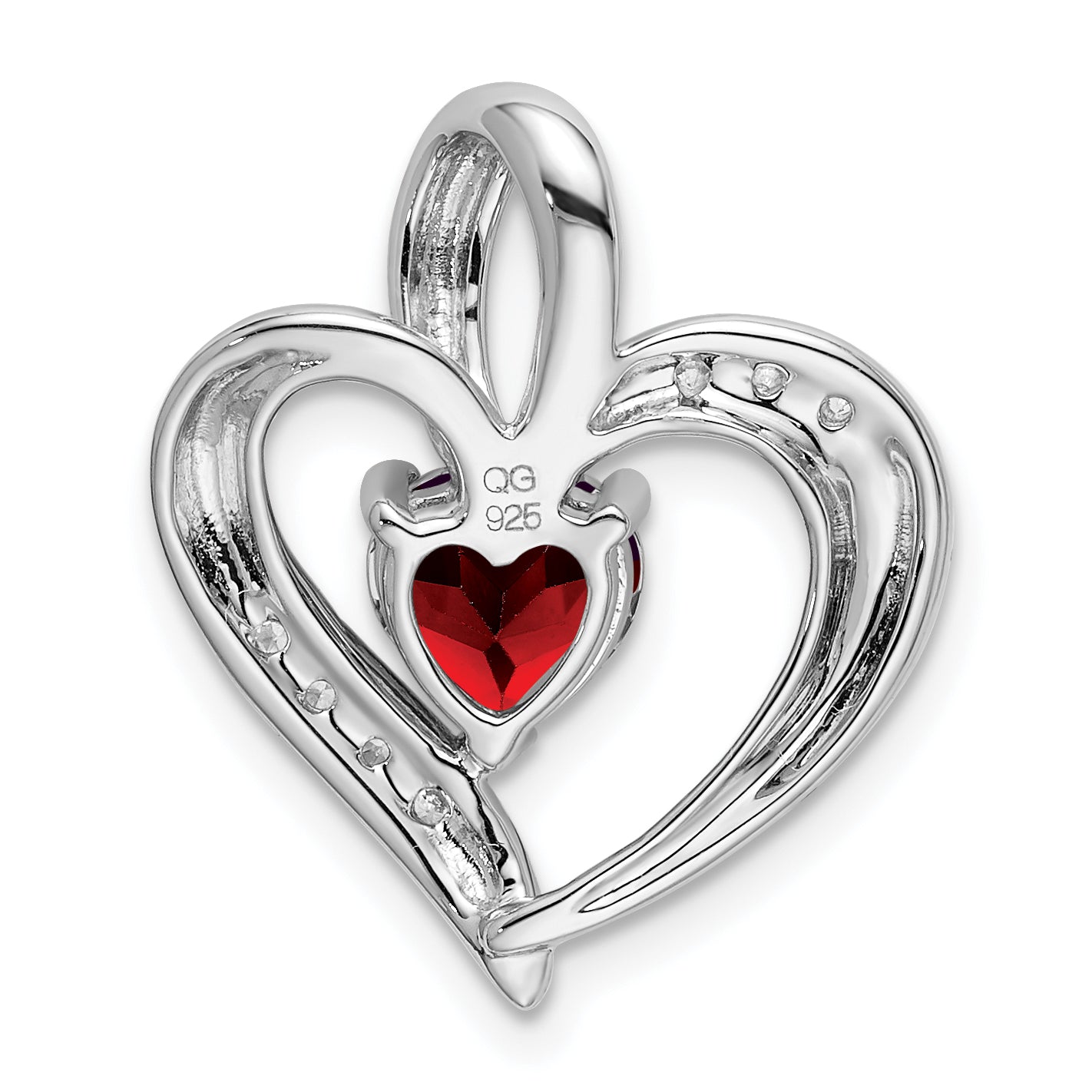 14k White Gold Garnet and Diamond Heart Pendant