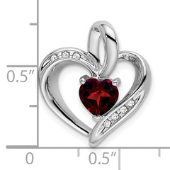 14k White Gold Garnet and Diamond Heart Pendant