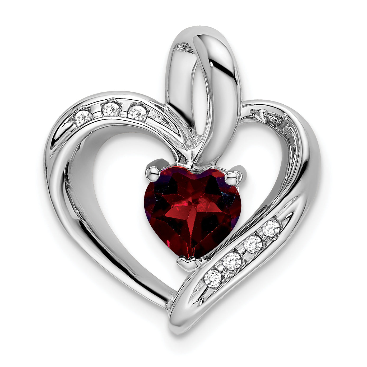 14k White Gold Garnet and Diamond Heart Pendant