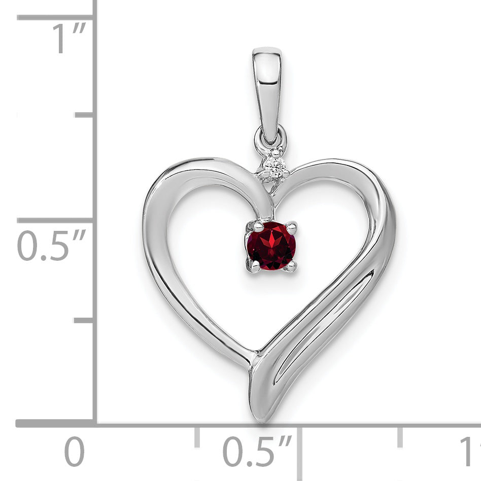 10k White Gold Garnet and Diamond Heart Pendant