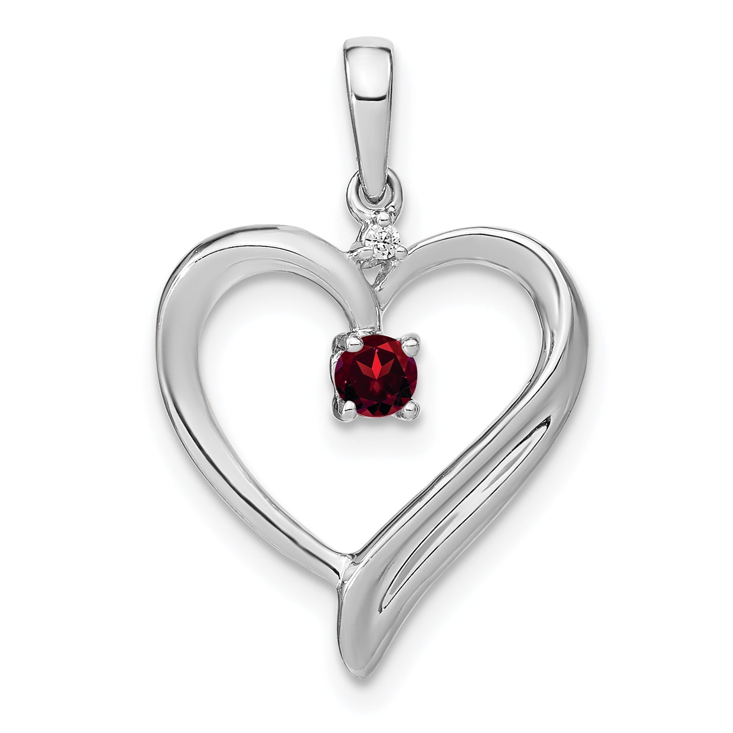 10k White Gold Garnet and Diamond Heart Pendant