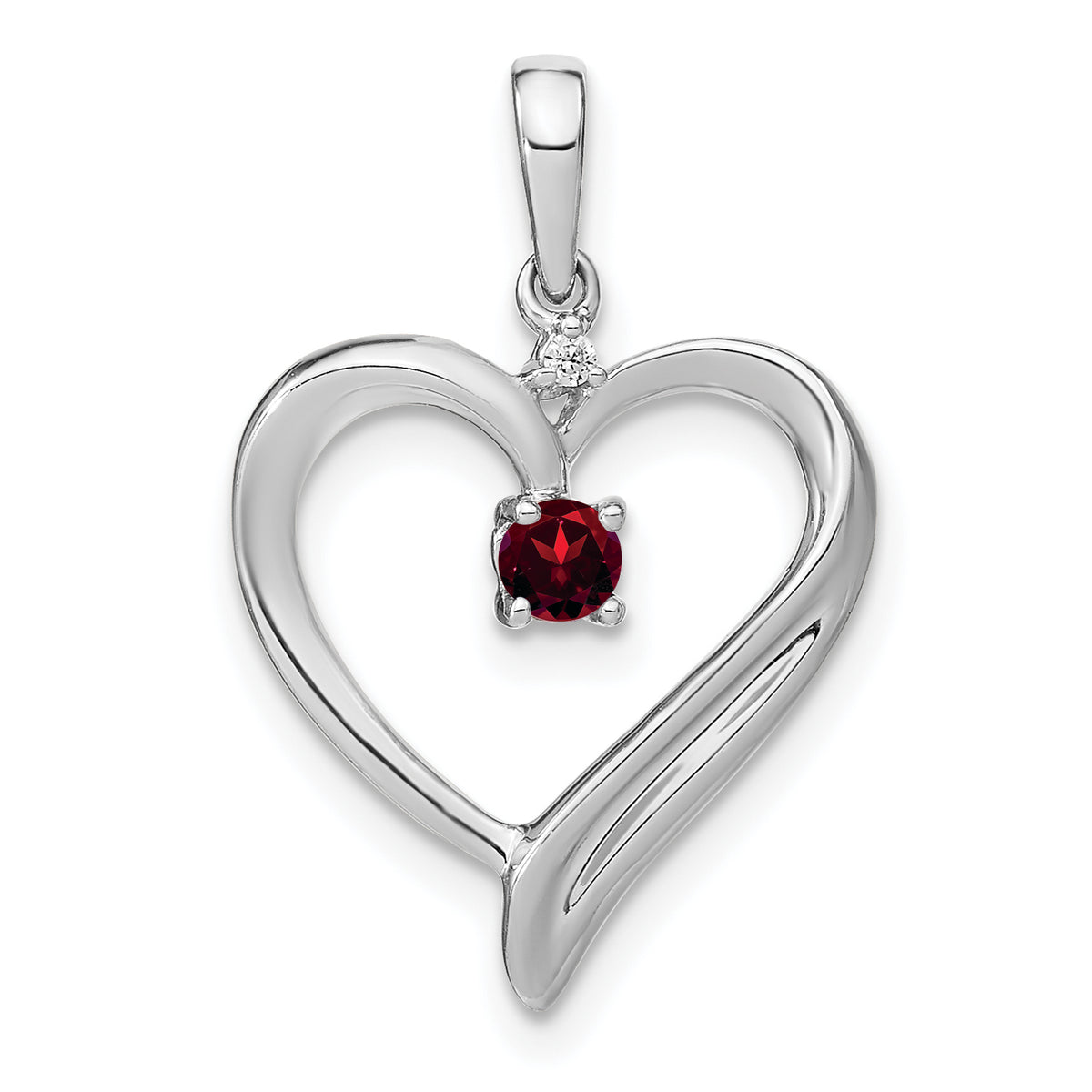 10k White Gold Garnet and Diamond Heart Pendant