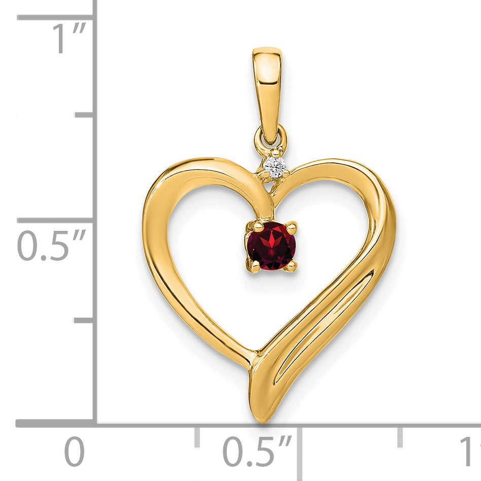 14k Garnet and Diamond Heart Pendant