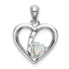 14k White Gold Created Opal and Diamond Heart Pendant