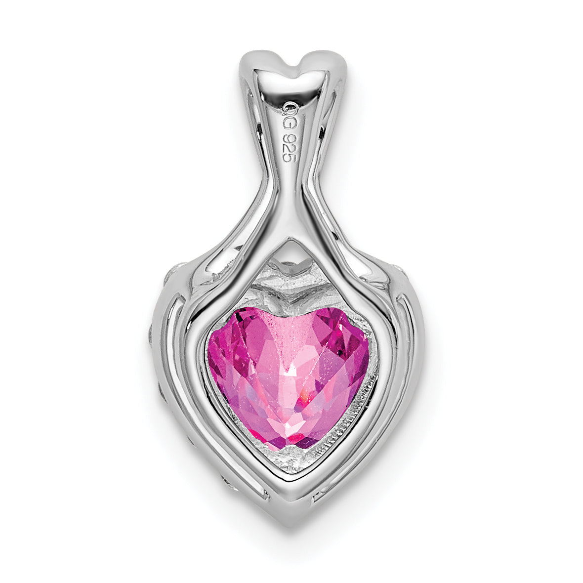 14K White Gold Lab Grown Diamond and Cr Pink Sapphire Heart Pendant