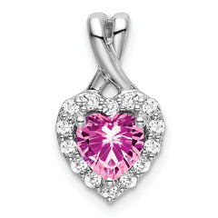 14K White Gold Lab Grown Diamond and Cr Pink Sapphire Heart Pendant