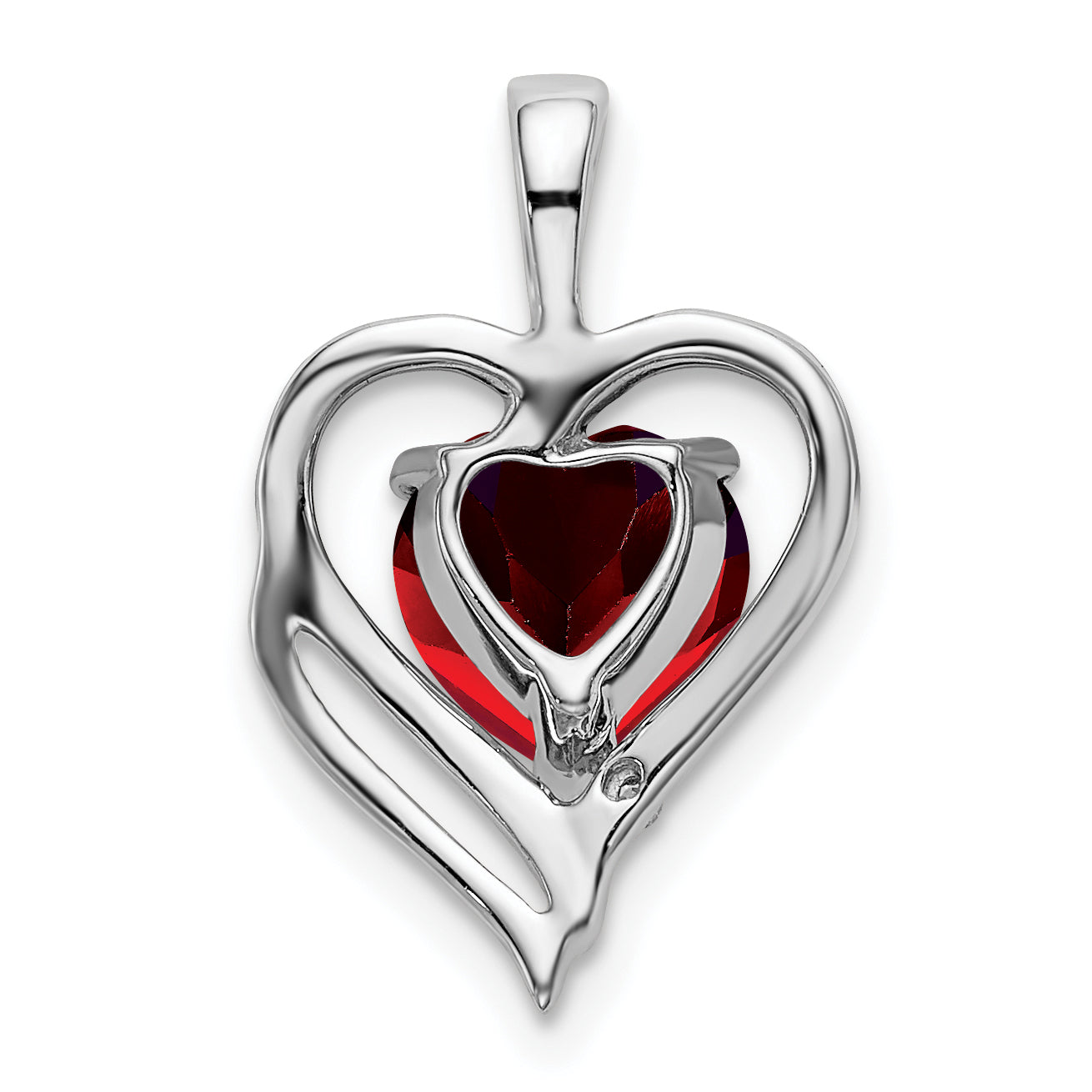 14k White Gold Garnet and Diamond Heart Pendant