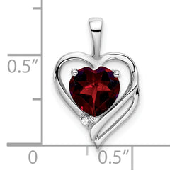 14k White Gold Garnet and Diamond Heart Pendant