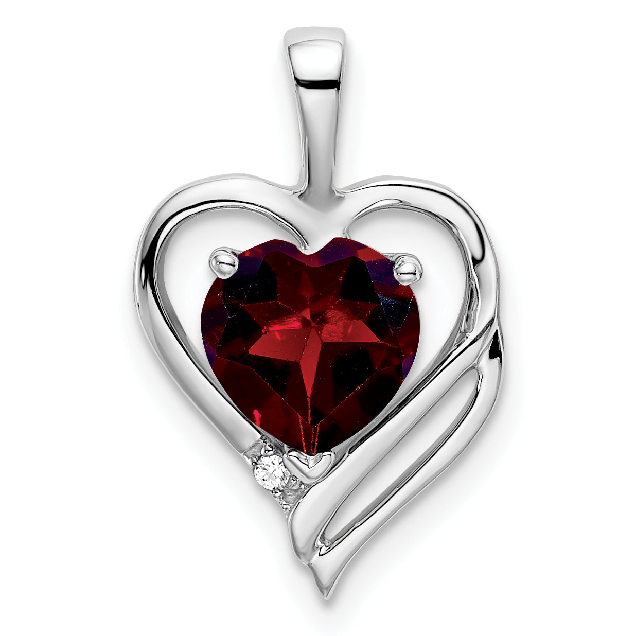 14k White Gold Garnet and Diamond Heart Pendant