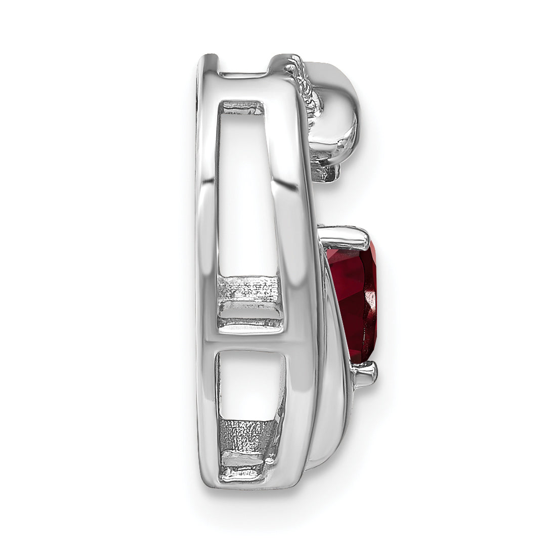 Sterling Silver Rhodium-plated Garnet and Diamond Pendant