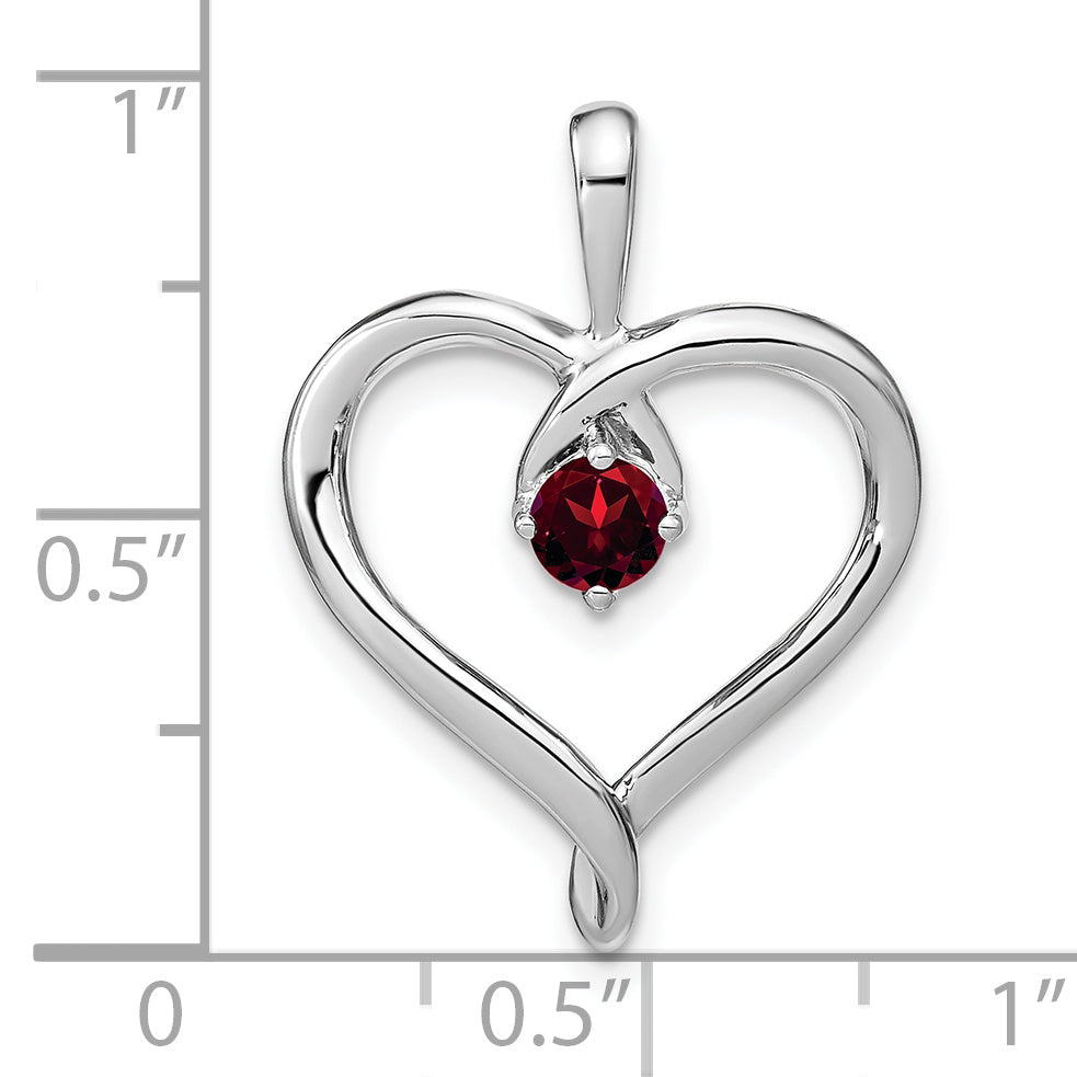 14k White Gold Garnet Heart Pendant