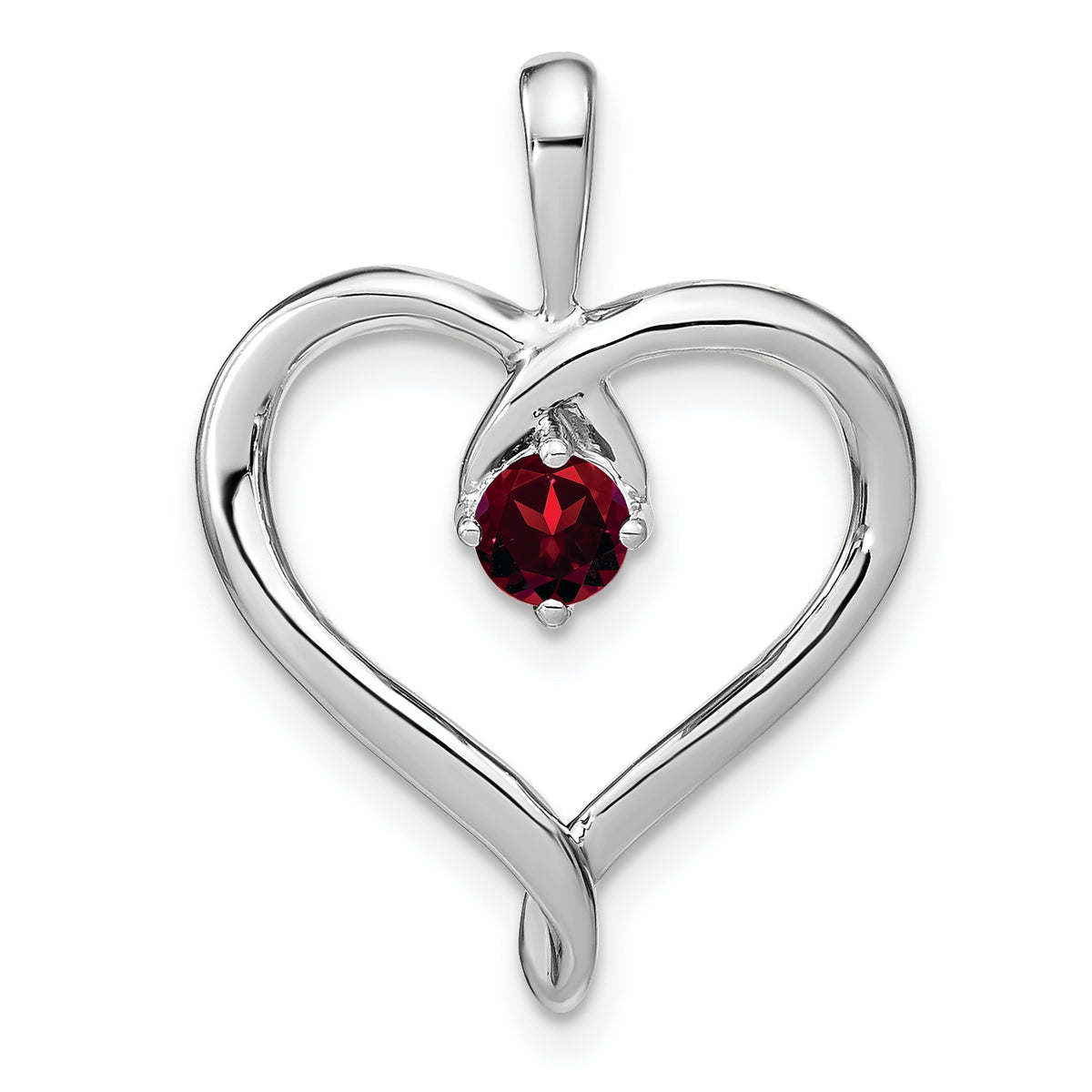 14k White Gold Garnet Heart Pendant