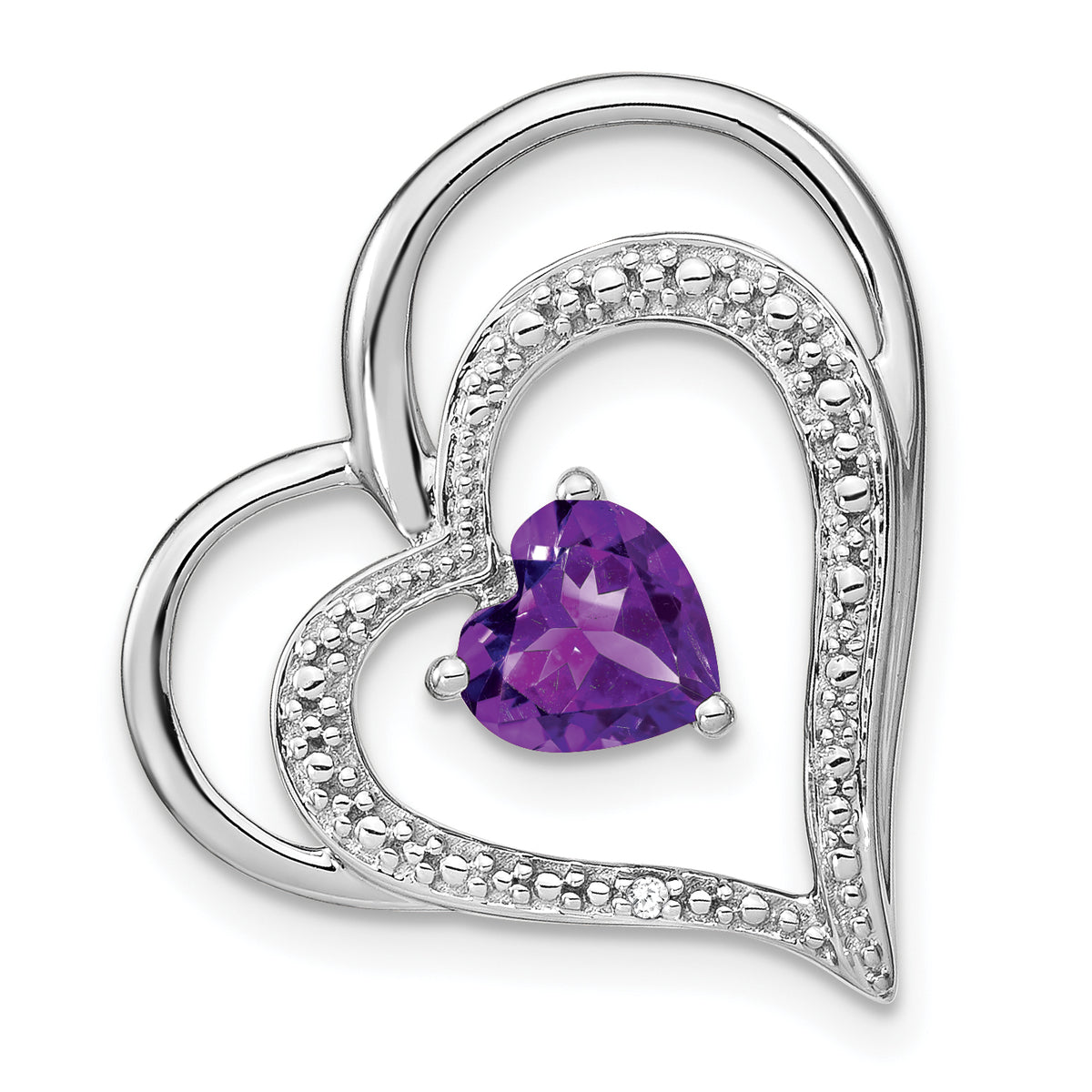 10k White Gold Amethyst and Diamond Heart Chain Slide