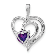 Sterling Silver Rhodium-plated Amethyst and Diamond Pendant