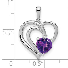 Sterling Silver Rhodium-plated Amethyst and Diamond Pendant