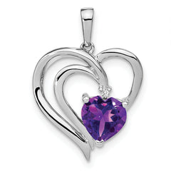 Sterling Silver Rhodium-plated Amethyst and Diamond Pendant