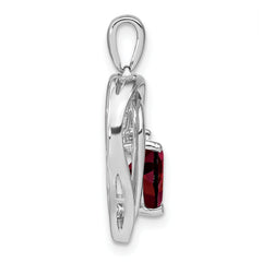 Sterling Silver Rhodium-plated Garnet and Diamond Pendant