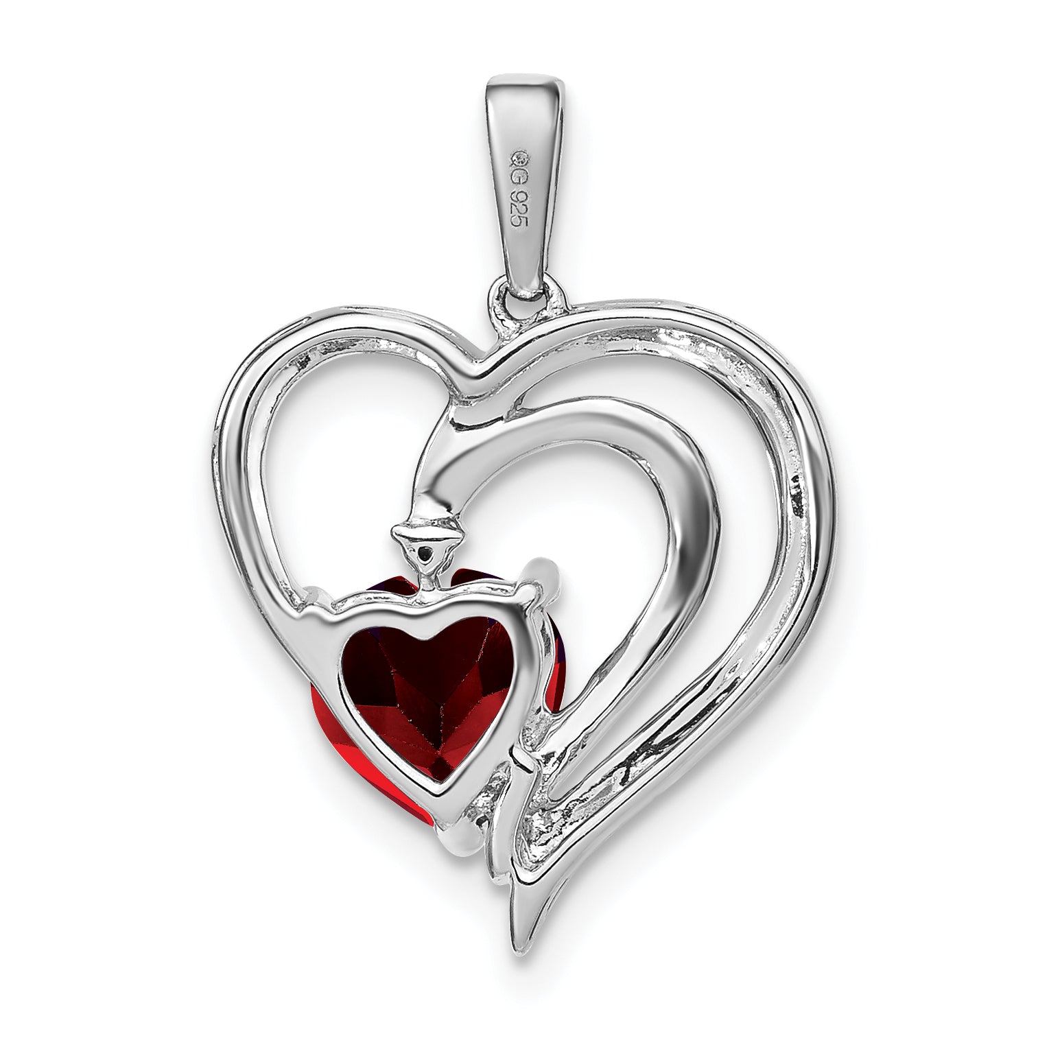 Sterling Silver Rhodium-plated Garnet and Diamond Pendant