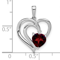 Sterling Silver Rhodium-plated Garnet and Diamond Pendant