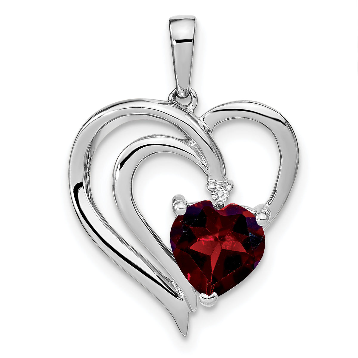 Sterling Silver Rhodium-plated Garnet and Diamond Pendant