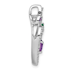 Sterling Silver Rhodium-plated Amethyst/Created Emerald Pendant