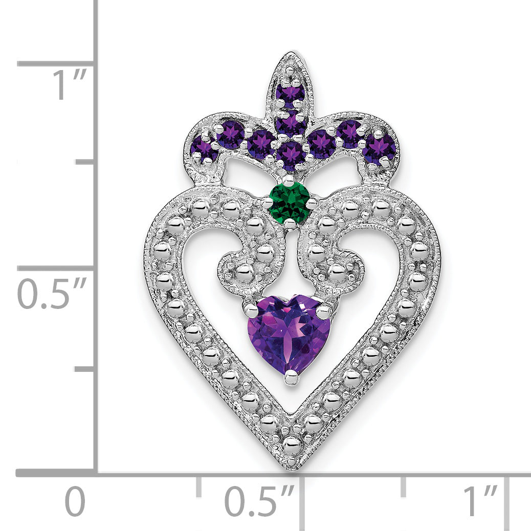 Sterling Silver Rhodium-plated Amethyst/Created Emerald Pendant