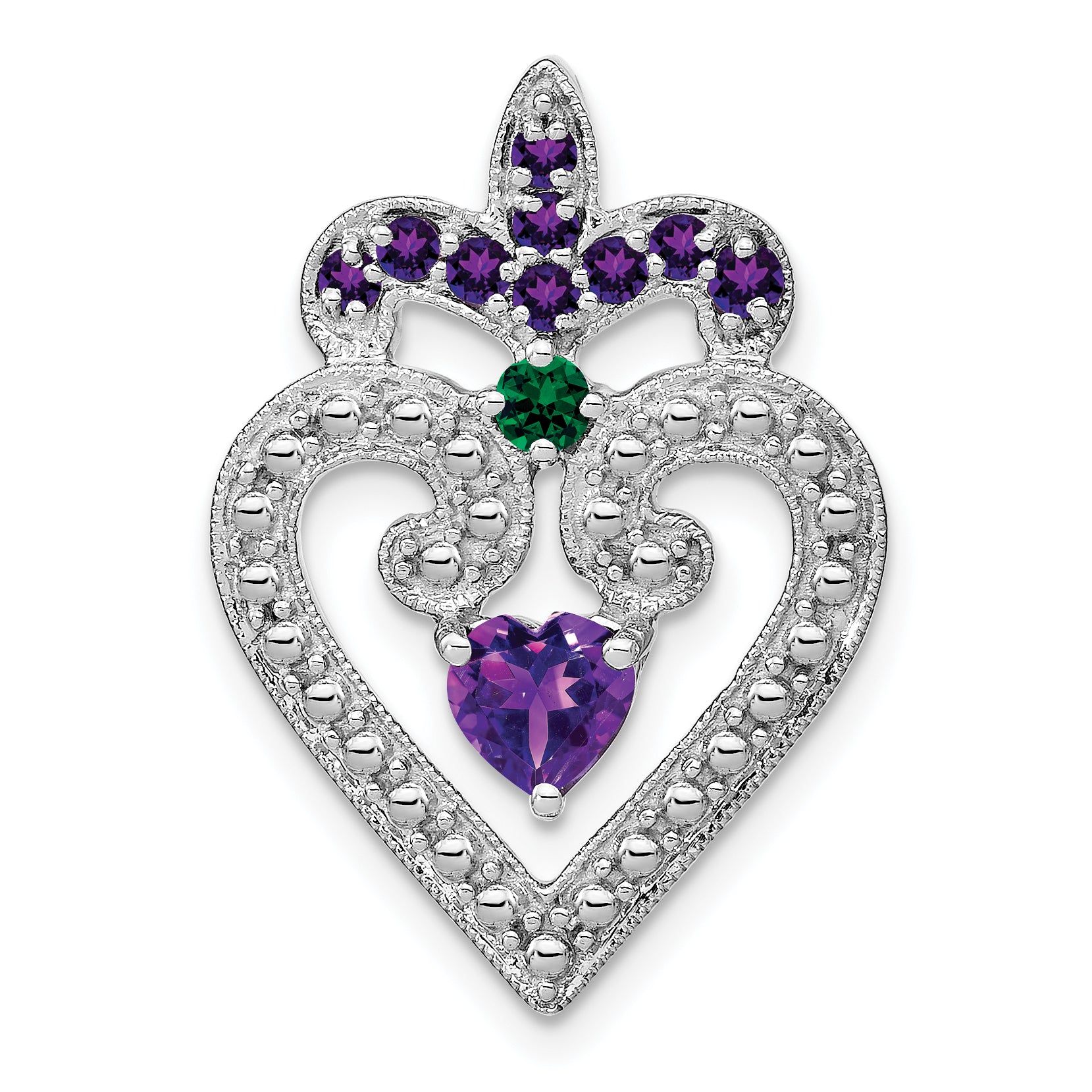 Sterling Silver Rhodium-plated Amethyst/Created Emerald Pendant