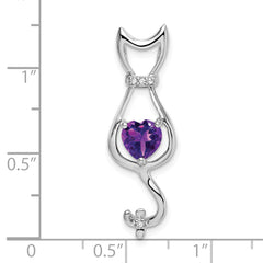 10k White Gold Amethyst and Diamond Cat Pendant