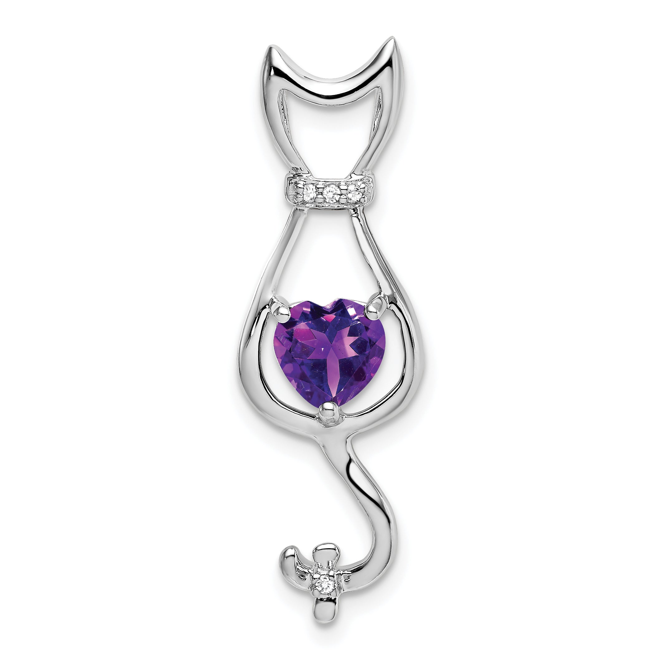 10k White Gold Amethyst and Diamond Cat Pendant