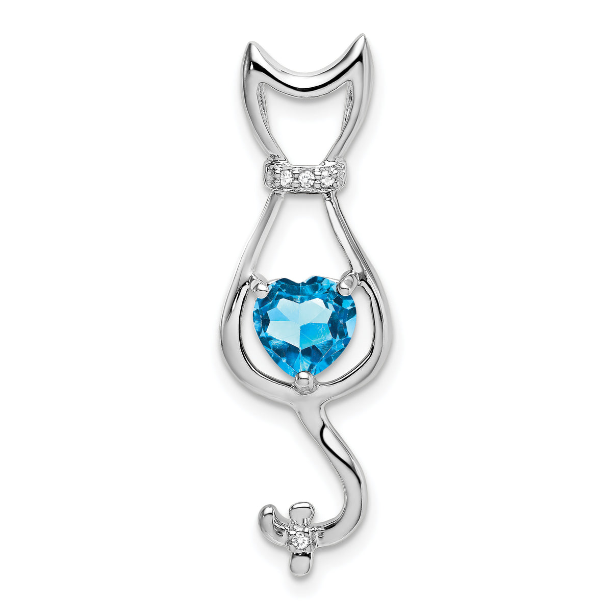 10k White Gold Blue Topaz and Diamond Cat Pendant