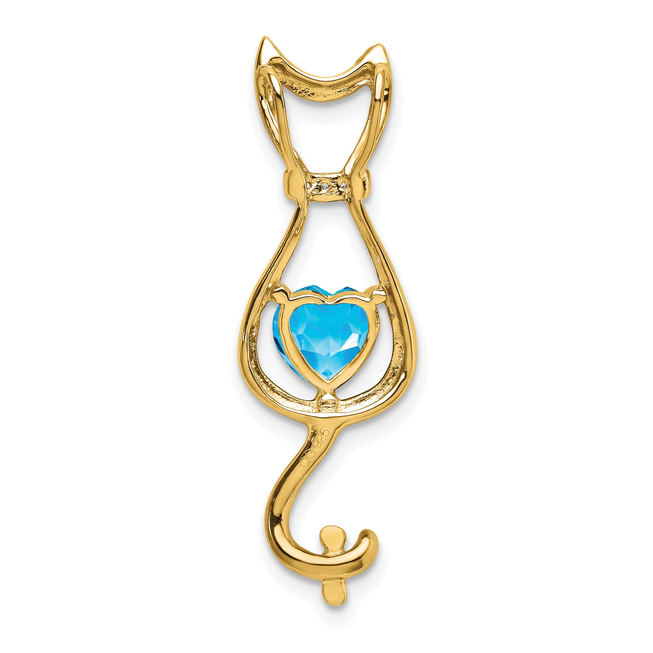 10k Blue Topaz and Diamond Cat Pendant