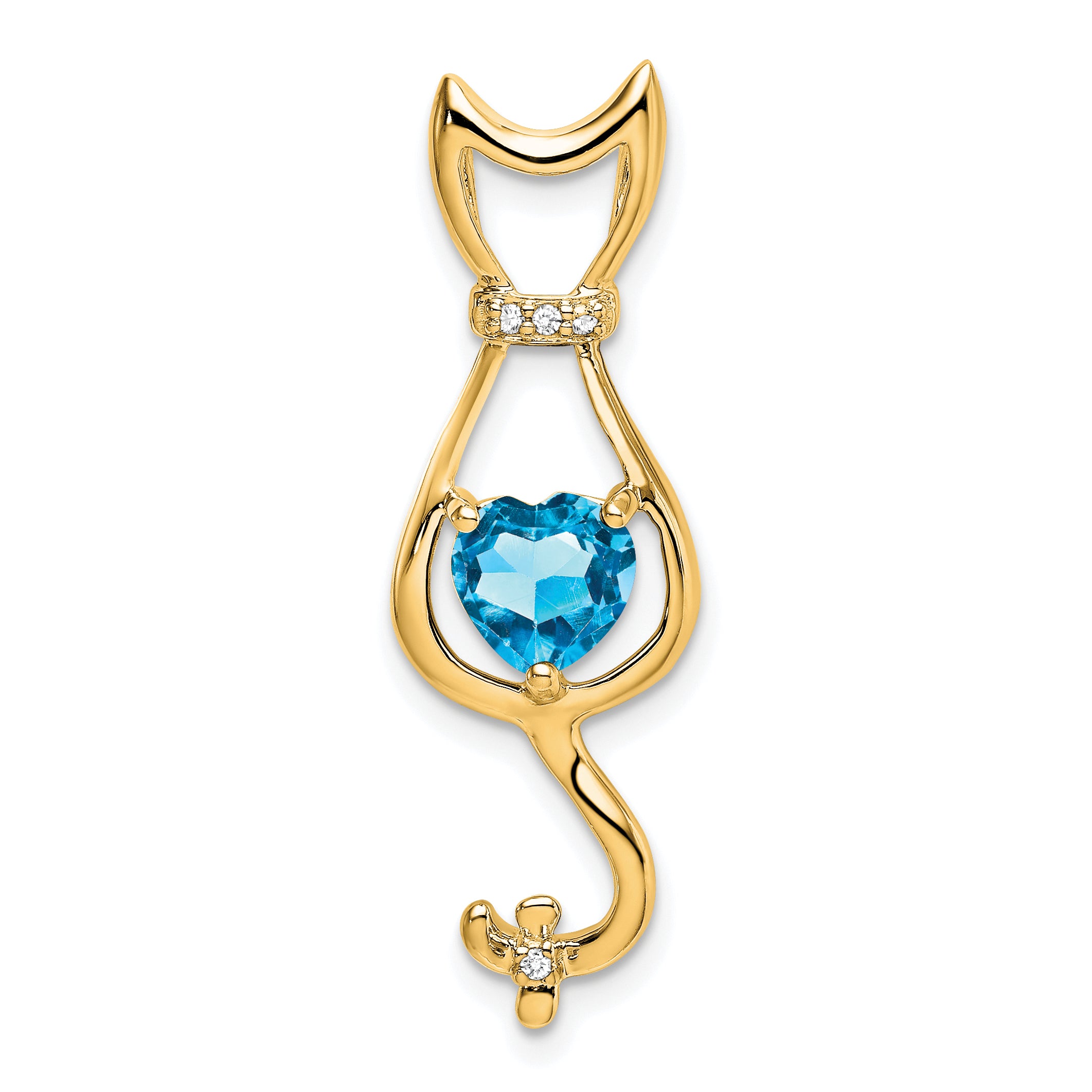 10k Blue Topaz and Diamond Cat Pendant