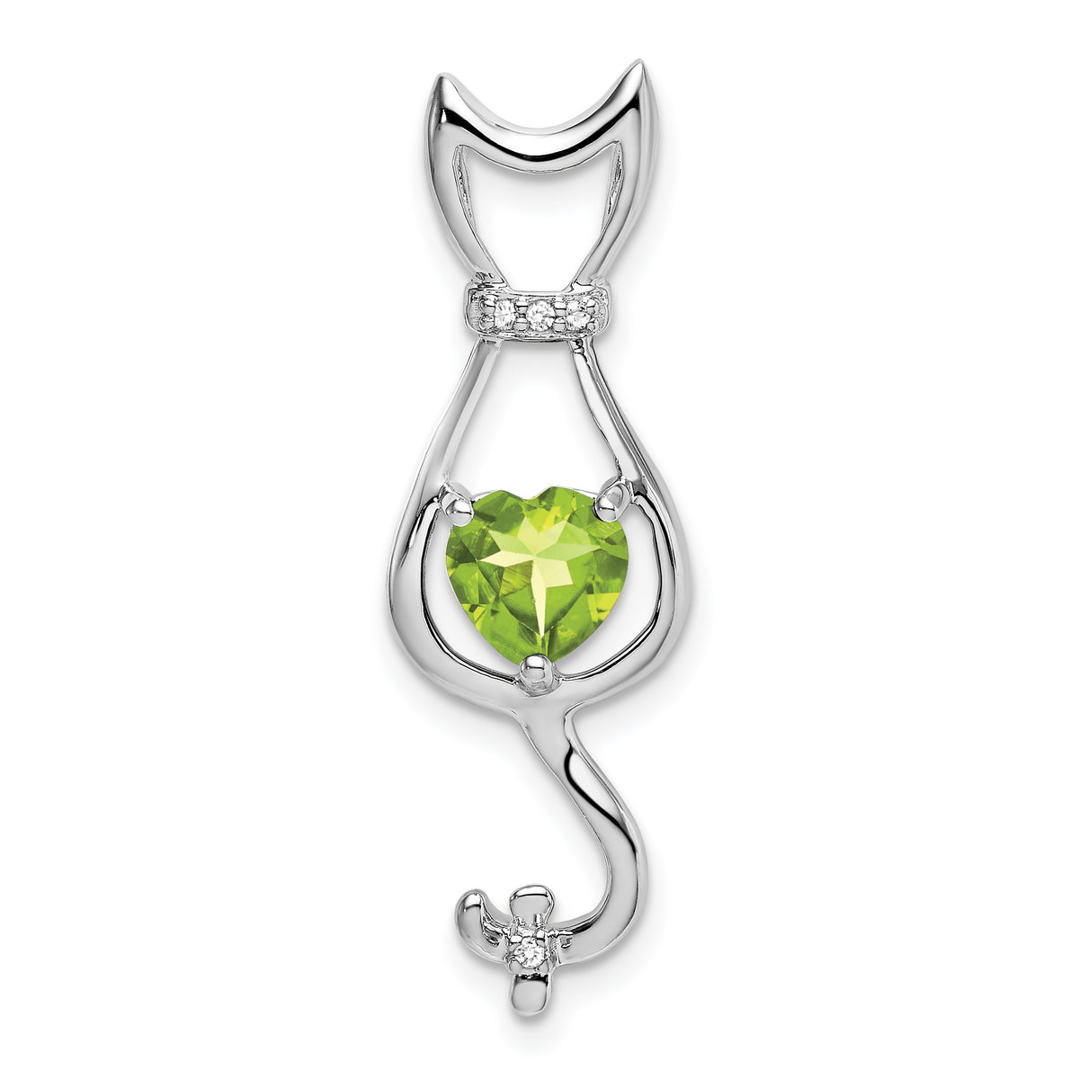 10k White Gold Peridot and Diamond Cat Pendant