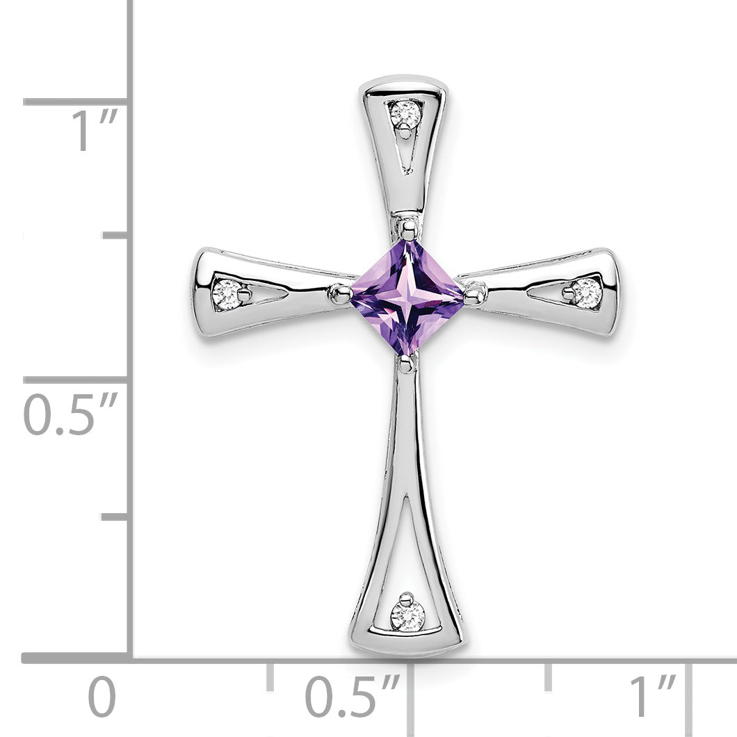 10k White Gold Amethyst and Diamond Cross Pendant