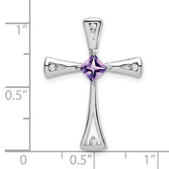 10k White Gold Amethyst and Diamond Cross Pendant