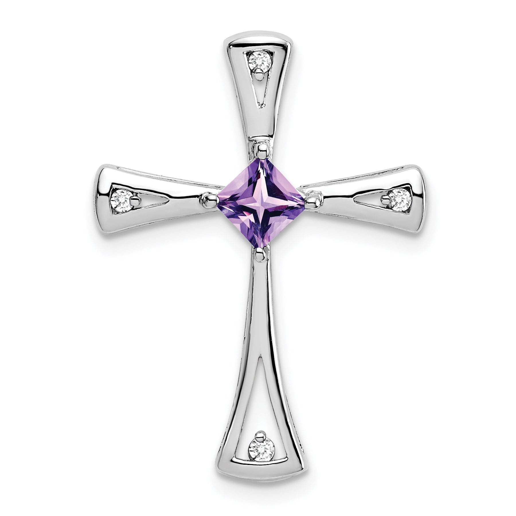 10k White Gold Amethyst and Diamond Cross Pendant