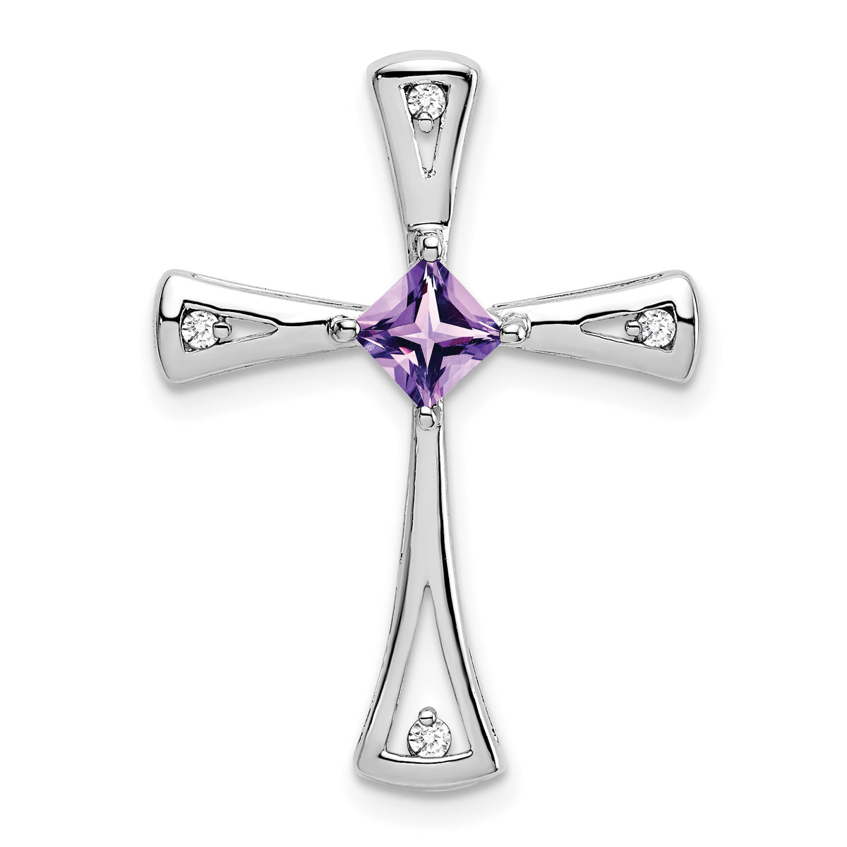 10k White Gold Amethyst and Diamond Cross Pendant