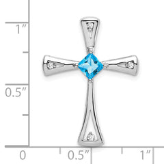 10k White Gold Blue Topaz and Diamond Cross Pendant