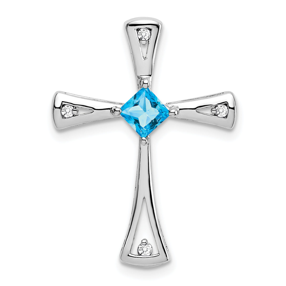 10k White Gold Blue Topaz and Diamond Cross Pendant