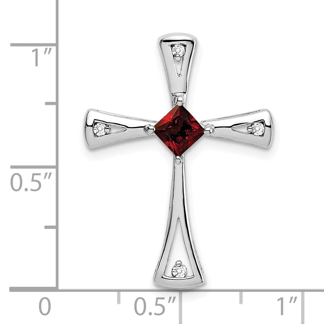 10k White Gold Garnet and Diamond Cross Pendant