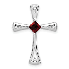 10k White Gold Garnet and Diamond Cross Pendant