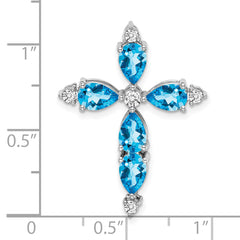 10K White Gold Blue Topaz and Diamond Cross Chain Slide