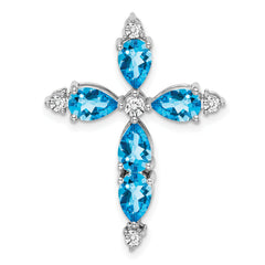 10K White Gold Blue Topaz and Diamond Cross Chain Slide