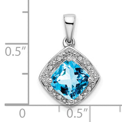 10k White Gold Cushion Blue Topaz and Diamond Pendant