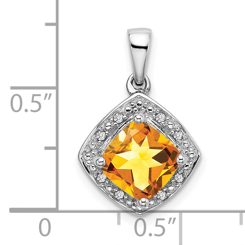 10k White Gold Cushion Citrine and Diamond Pendant