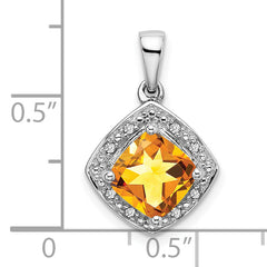 10k White Gold Cushion Citrine and Diamond Pendant