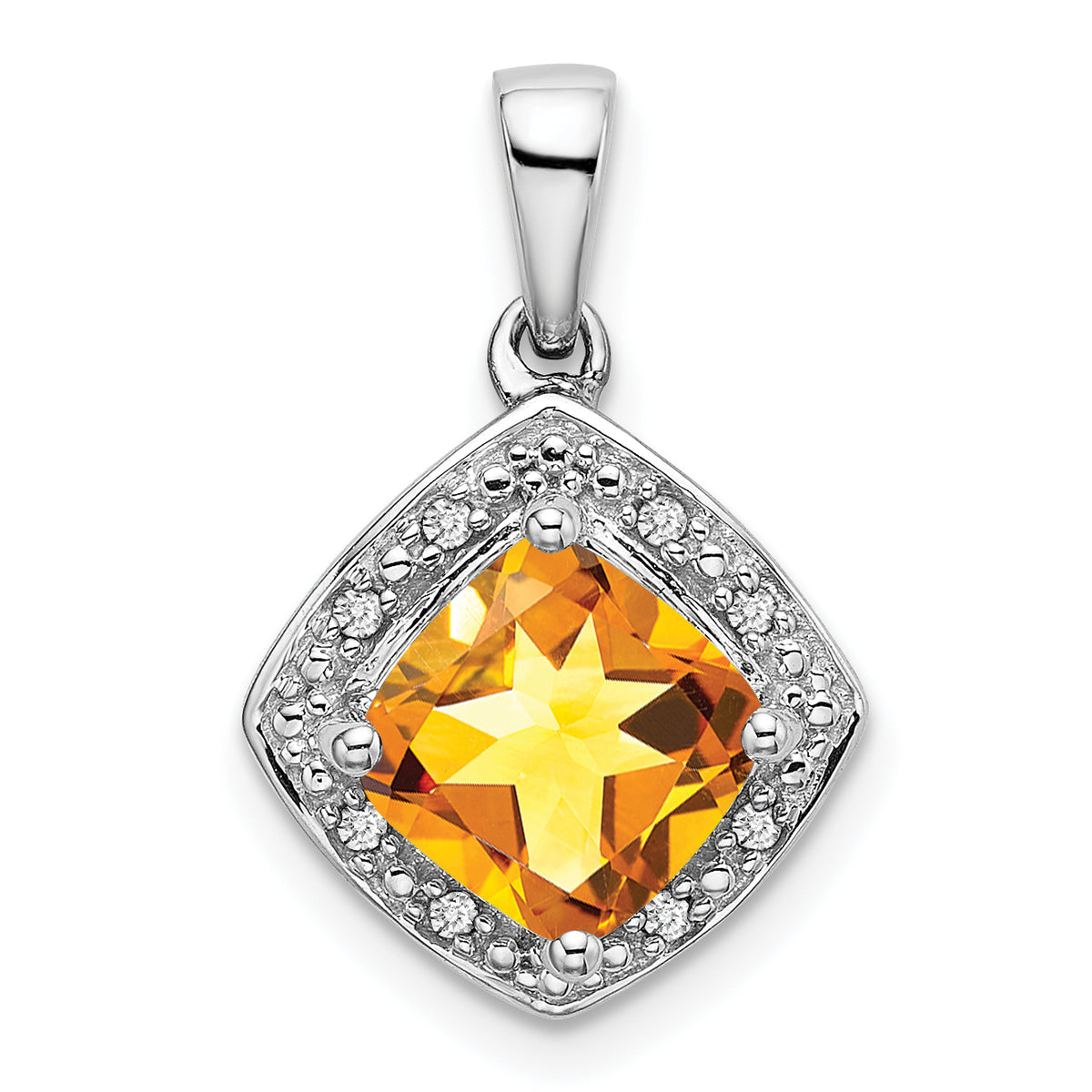 10k White Gold Cushion Citrine and Diamond Pendant